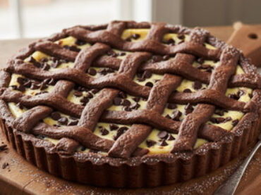 Cuore e ossa protette con la crostata Black&White, ricotta e cioccolato, che porta il buonumore